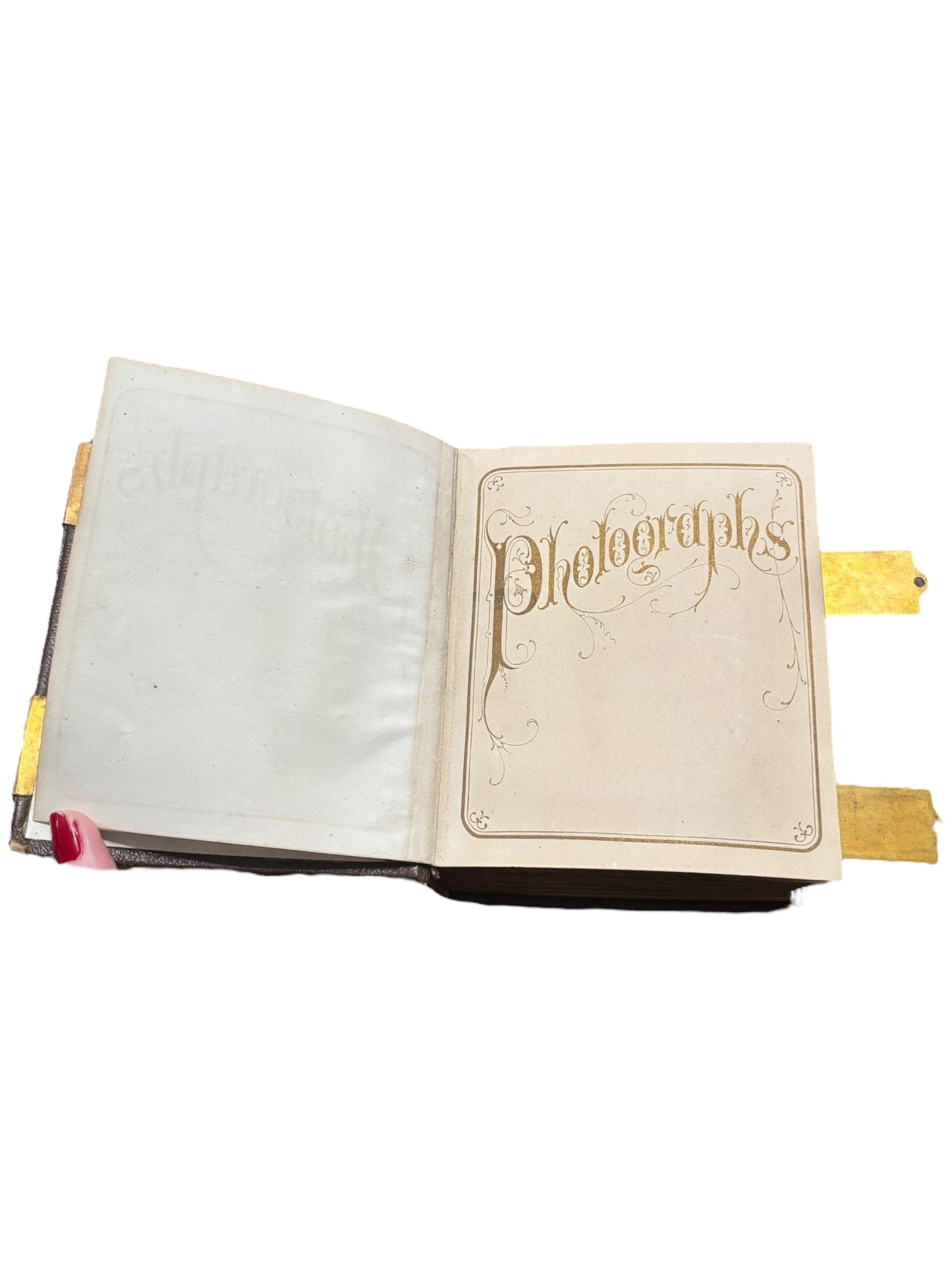 Antique Photo Album with Gold Closures Photos 6” tall