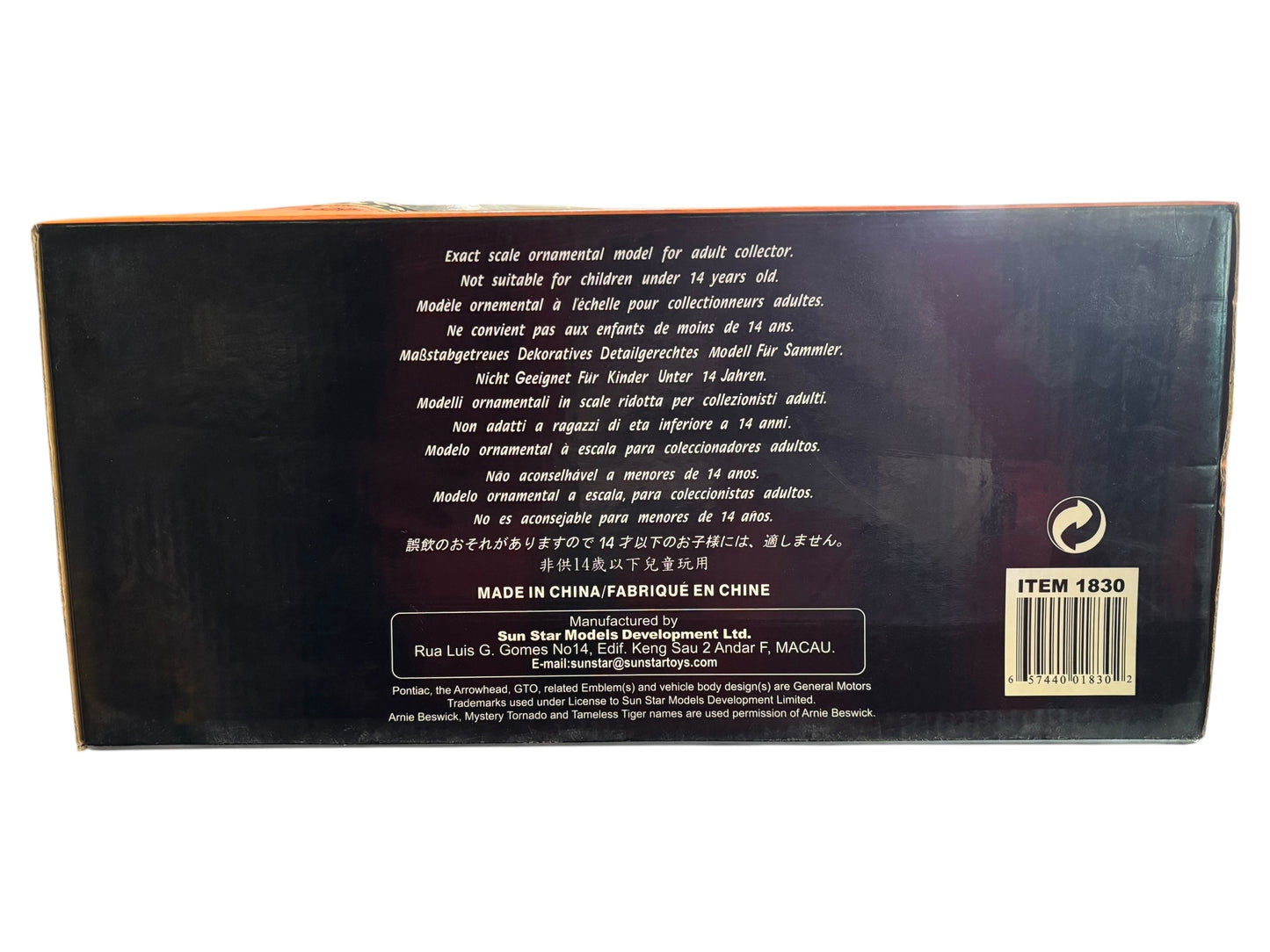 1964 Pontiac GTO Arnie The Farmer Beswick AUTOGRAPHED Collectors Car Sun Star Die Cast