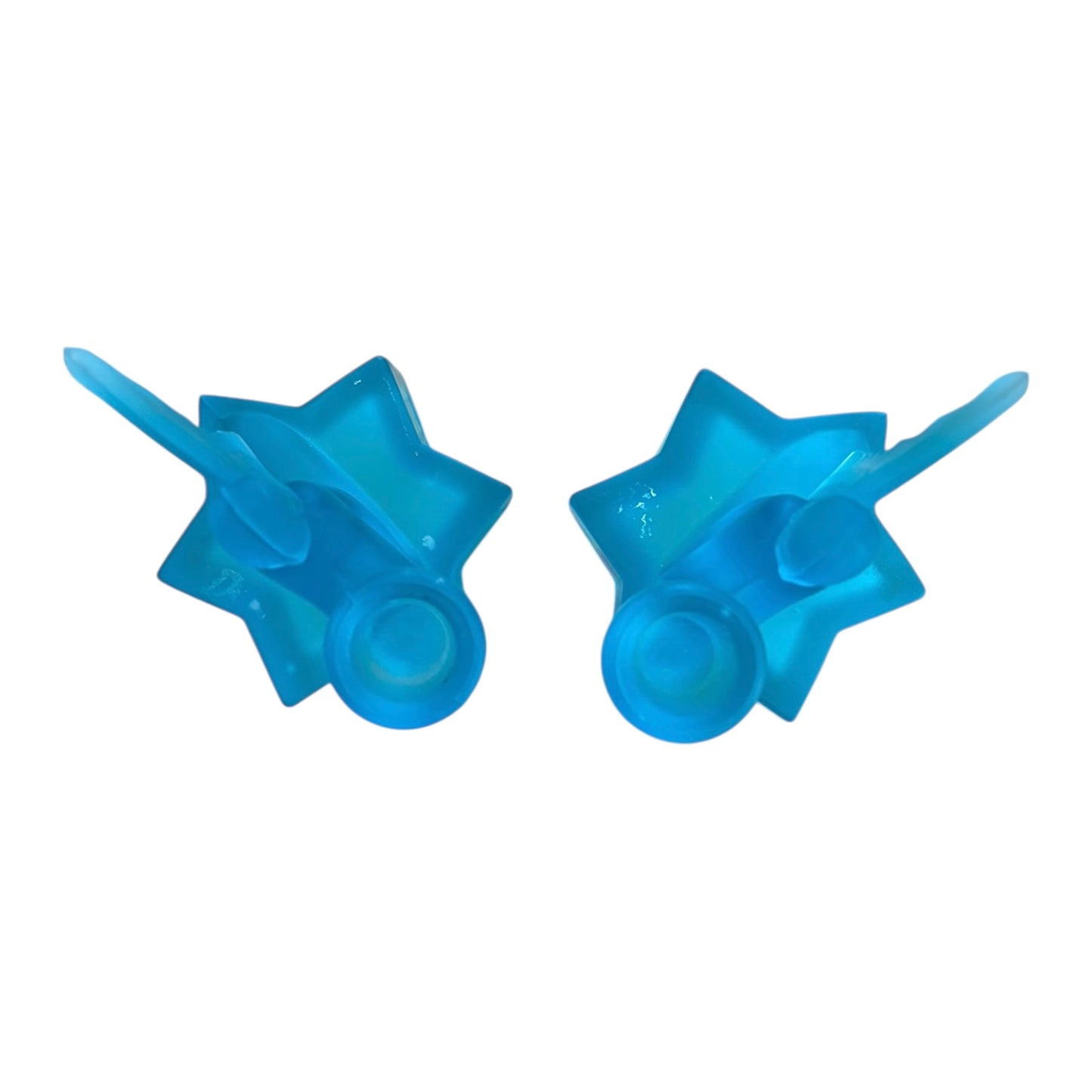 Vintage LE Smith Frosted Blue Glass Angel Candle Holder Set of 2.5” tall