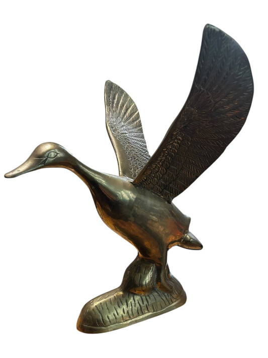 Vintage Brass Duck Taking Flight Sculpture 12”