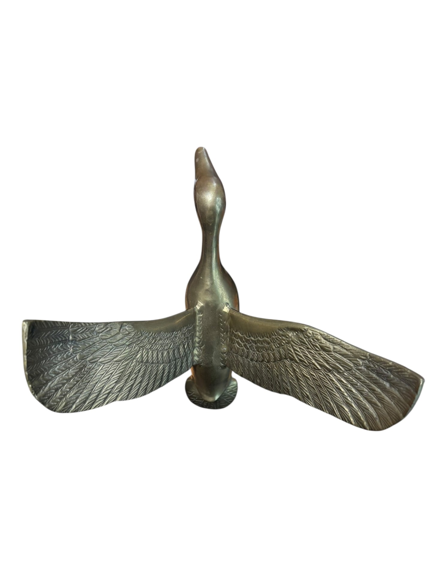 Vintage Brass Duck Taking Flight Sculpture 12”