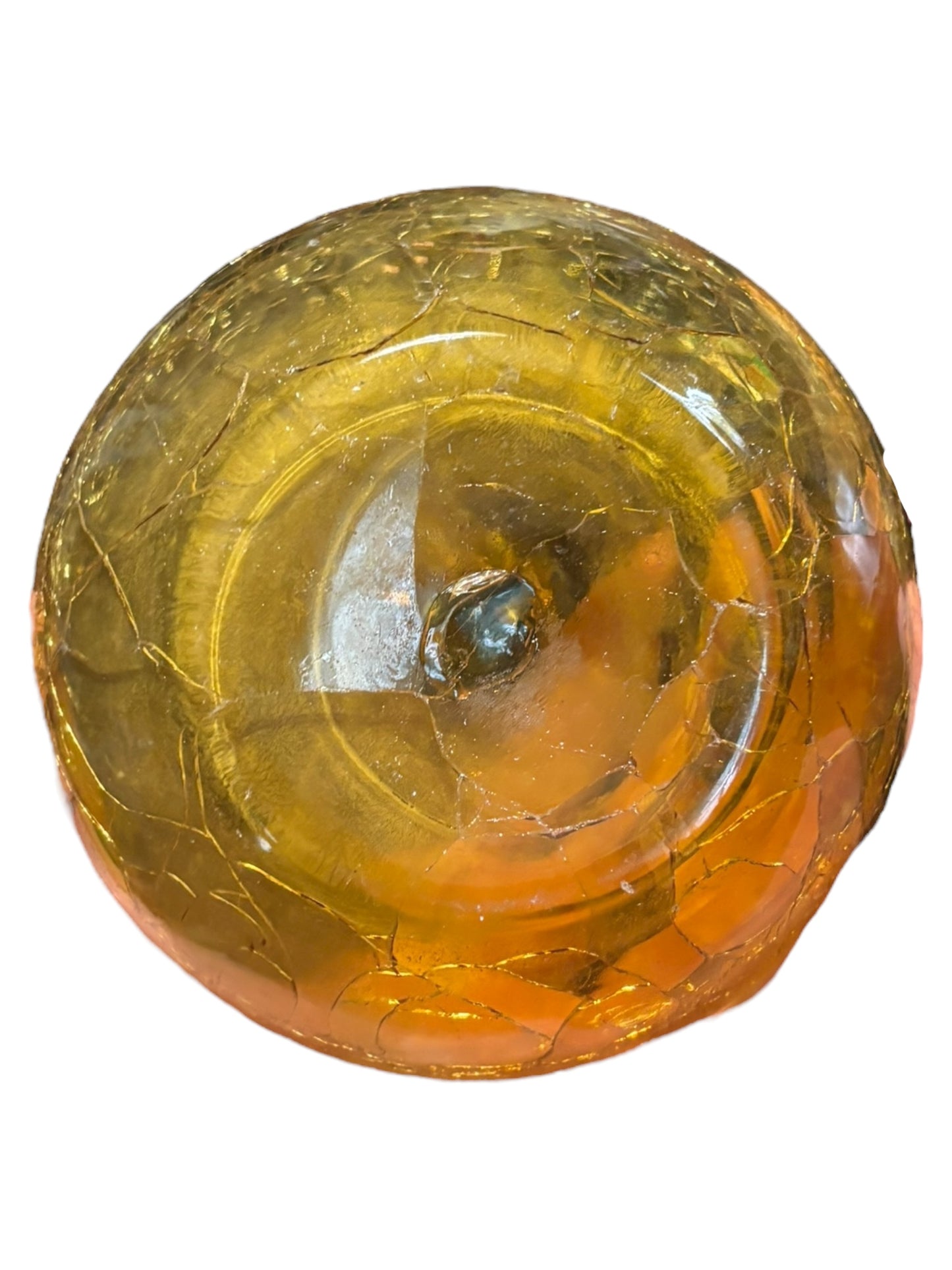 Vintage Mid Century Rainbow Amber Crackle Glass Teardrop Decanter W/ Flame Stopper 10.25” tall