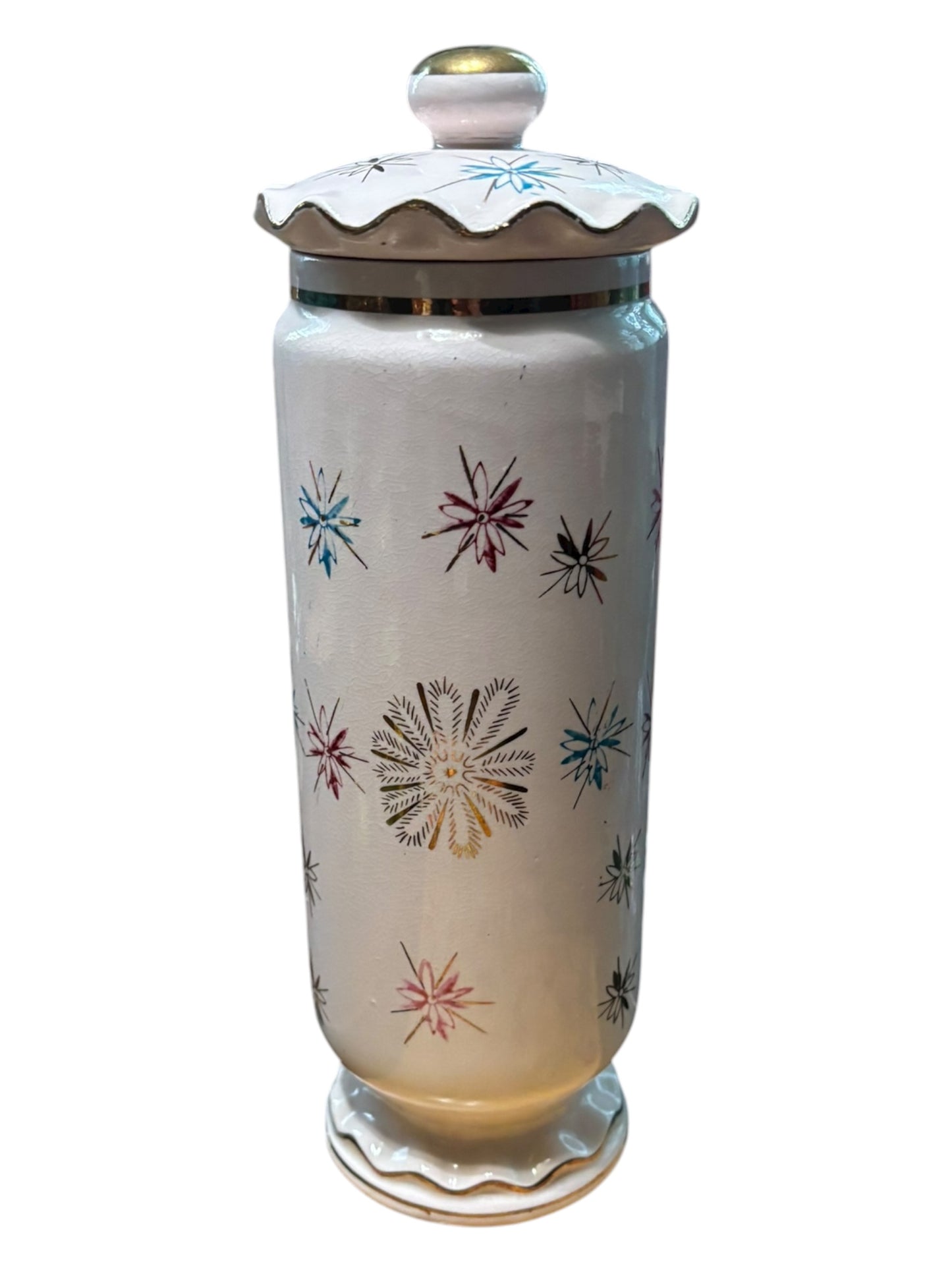 Vintage Royal Sealy Atomic Starburst MCM Apothecary Vanity Jar Canister 10.5” tall