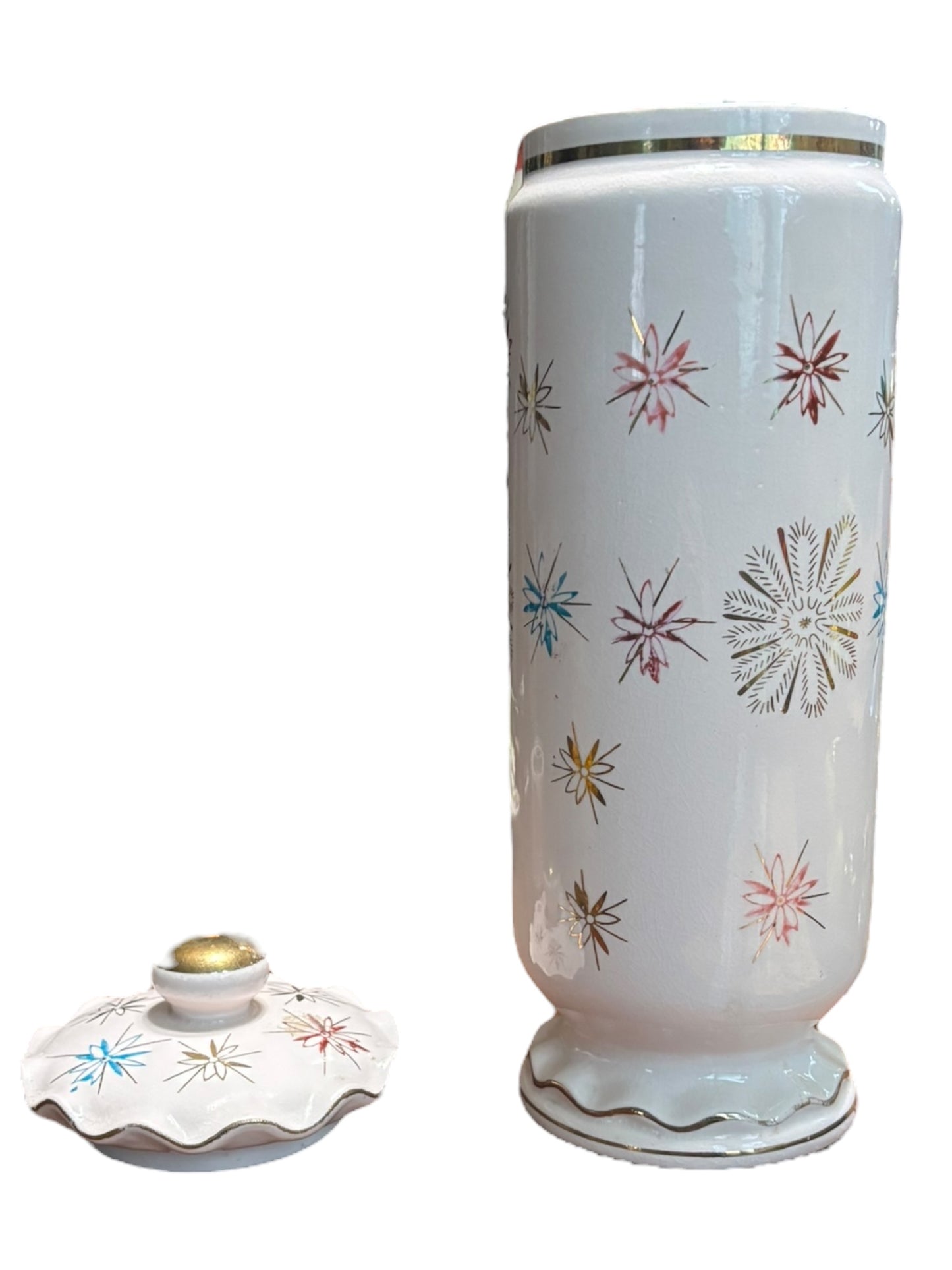 Vintage Royal Sealy Atomic Starburst MCM Apothecary Vanity Jar Canister 10.5” tall