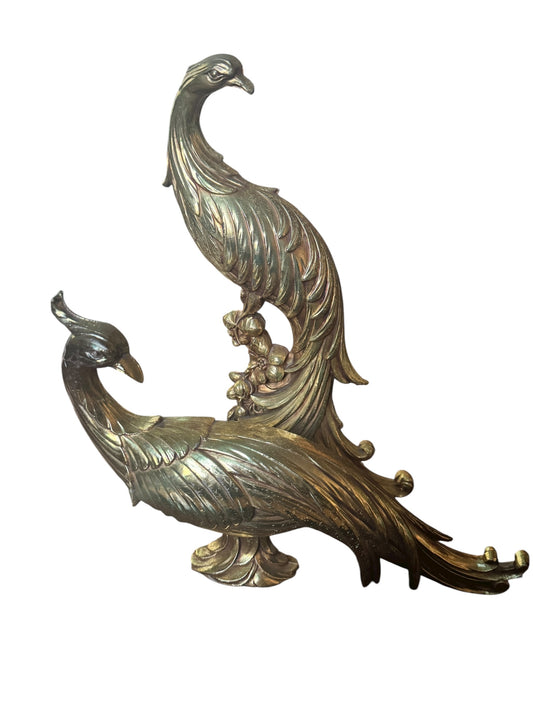 Vintage MCM Hollywood Regency SYROCO Gold 13.5" Peacock Bird Figurines