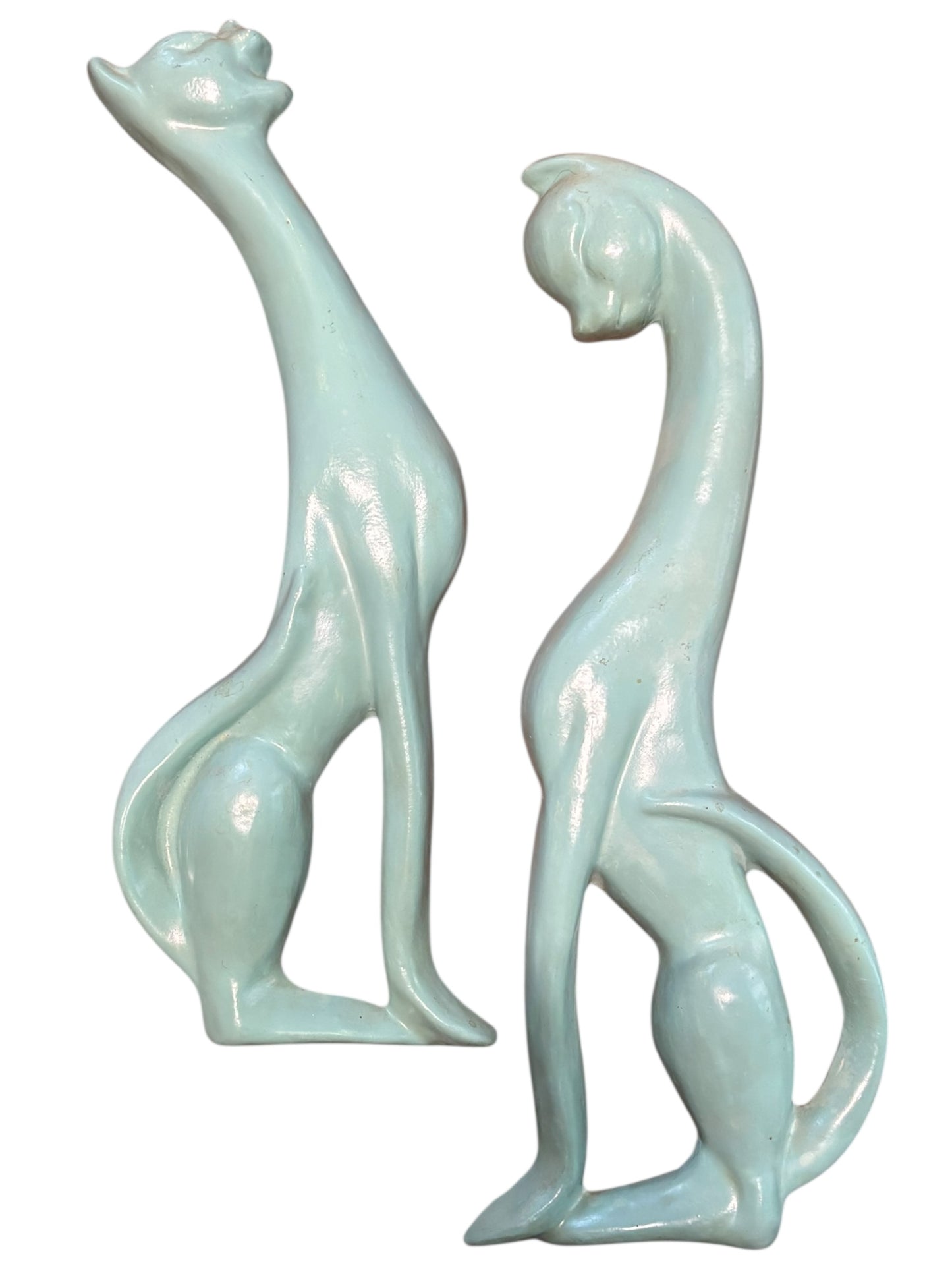 Vintage MCM Chalkware Turquoise Siamese Cats Wall Plaques 15”