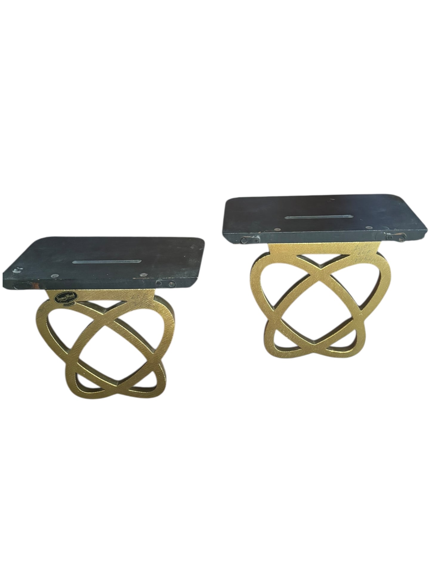 Mid Century Black and Gold Atomic Wall Shelf Pair 7”