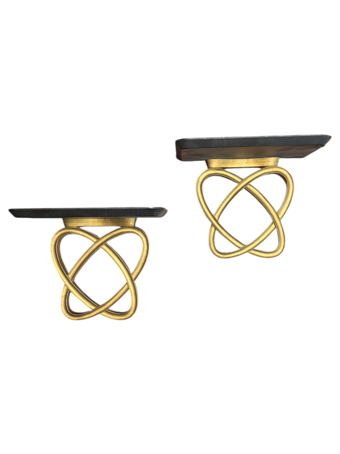 Mid Century Black and Gold Atomic Wall Shelf Pair 7”