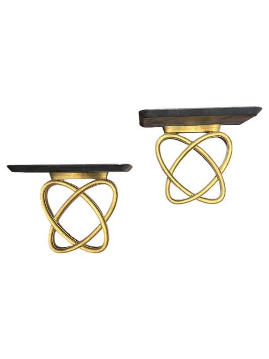 Mid Century Black and Gold Atomic Wall Shelf Pair 7”