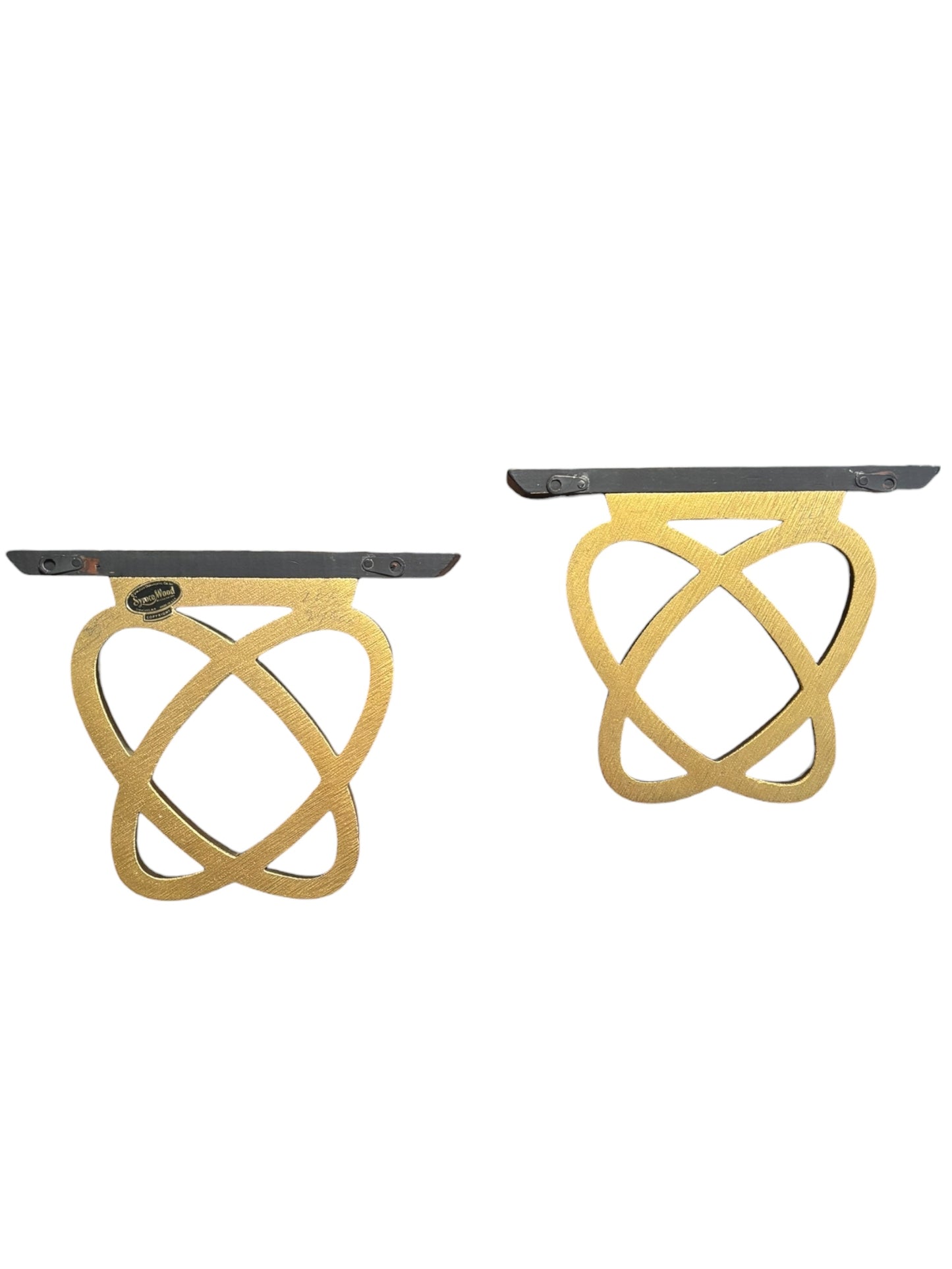 Mid Century Black and Gold Atomic Wall Shelf Pair 7”