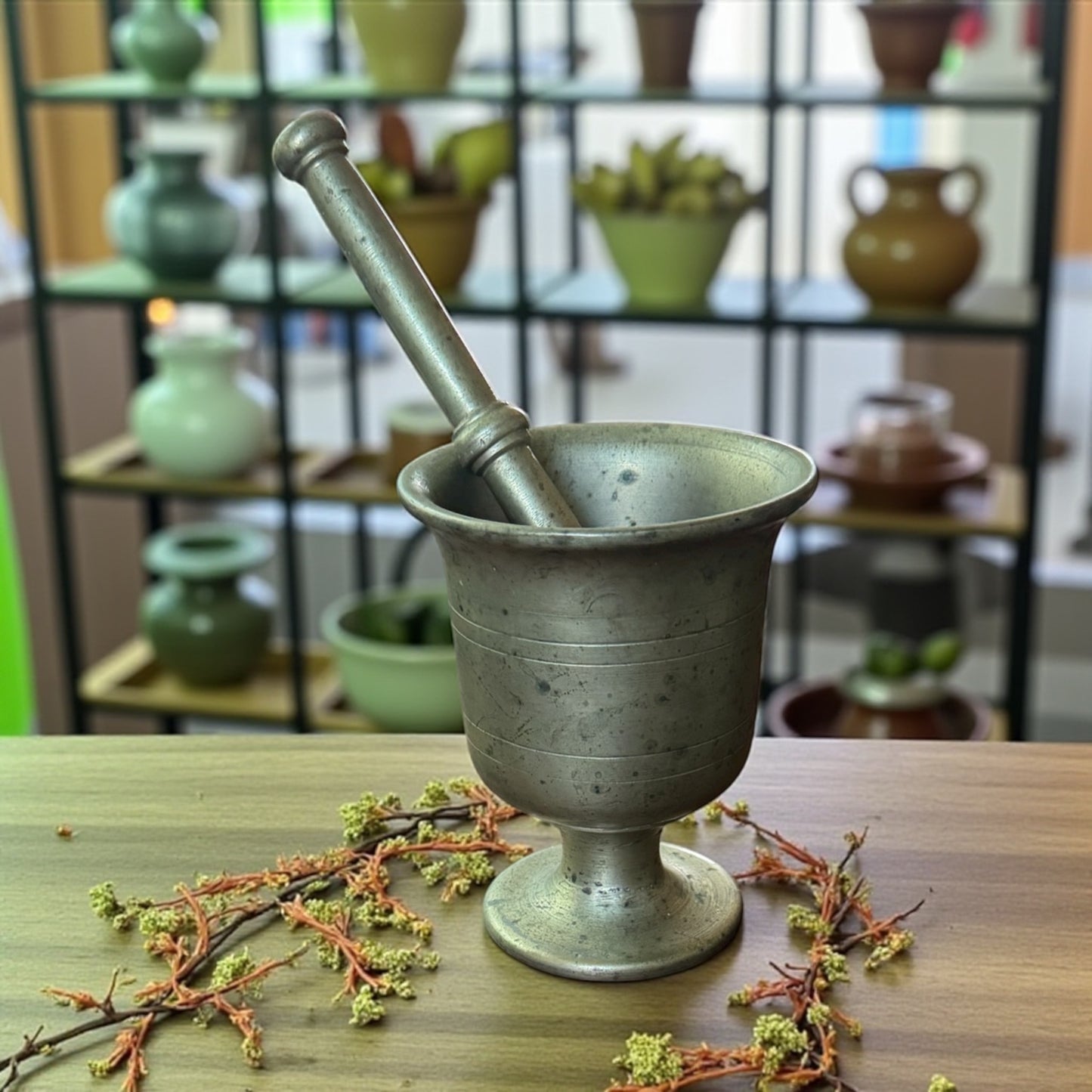 Antique Large Brass Mortar and Pestle