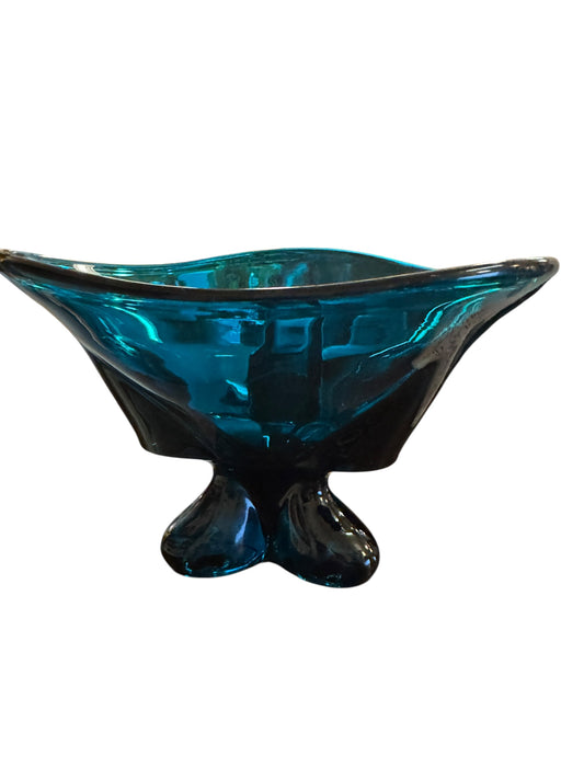 Viking Glass Early Turquoise Bluenique 3 Toed Large Compote