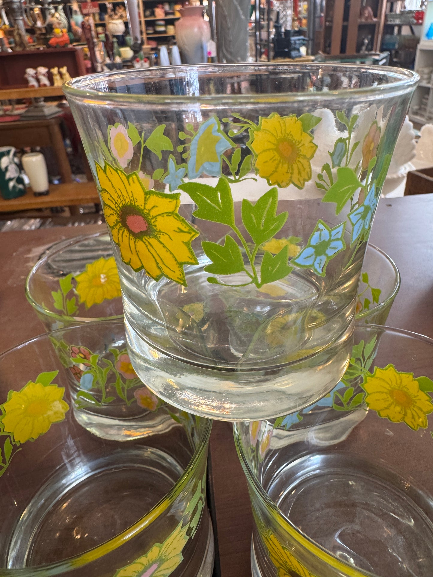 Vintage Corelle Meadow Glass Set Of 5 Floral Excellent 4” 12oz