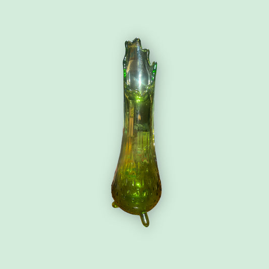 L.E. Smith 12” Vintage MCM Green 3 Toe Swung Hobnail Vase