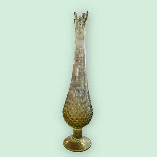 Vintage Fenton Hobnail Stretch Swung Vase 15" Opaque Green
