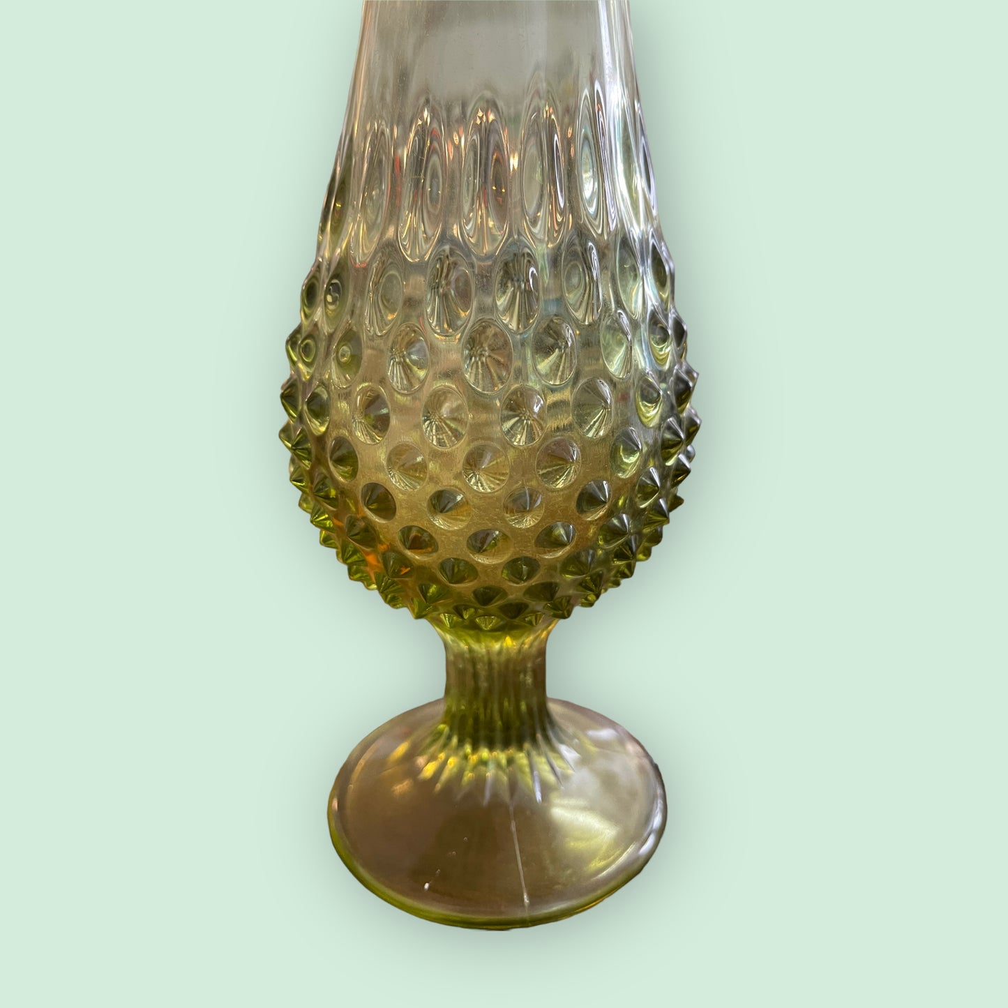 Vintage Fenton Hobnail Stretch Swung Vase 15" Opaque Green