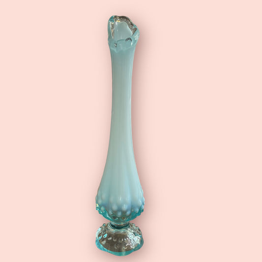Vintage Fenton Aqua Opalescent Hobnail Swung Bud Vase 11"