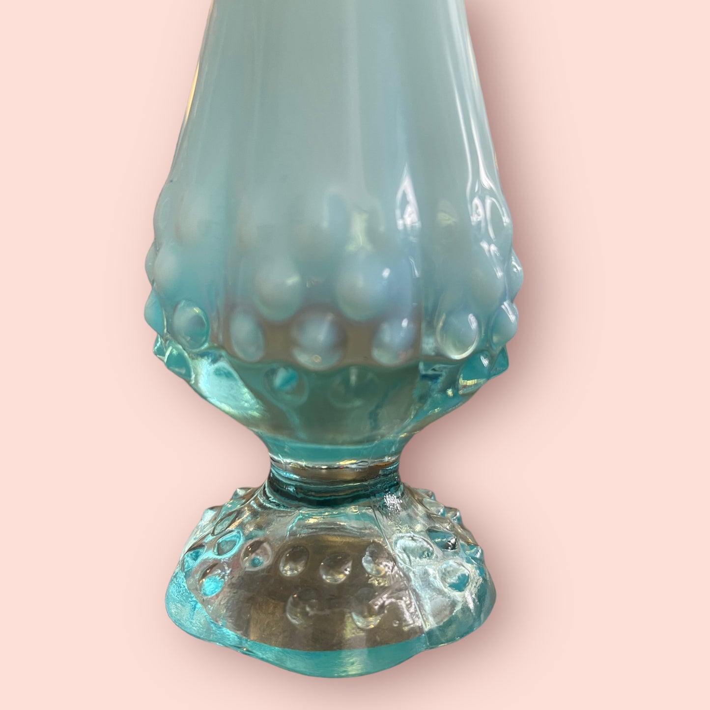 Vintage Fenton Aqua Opalescent Hobnail Swung Bud Vase 11"