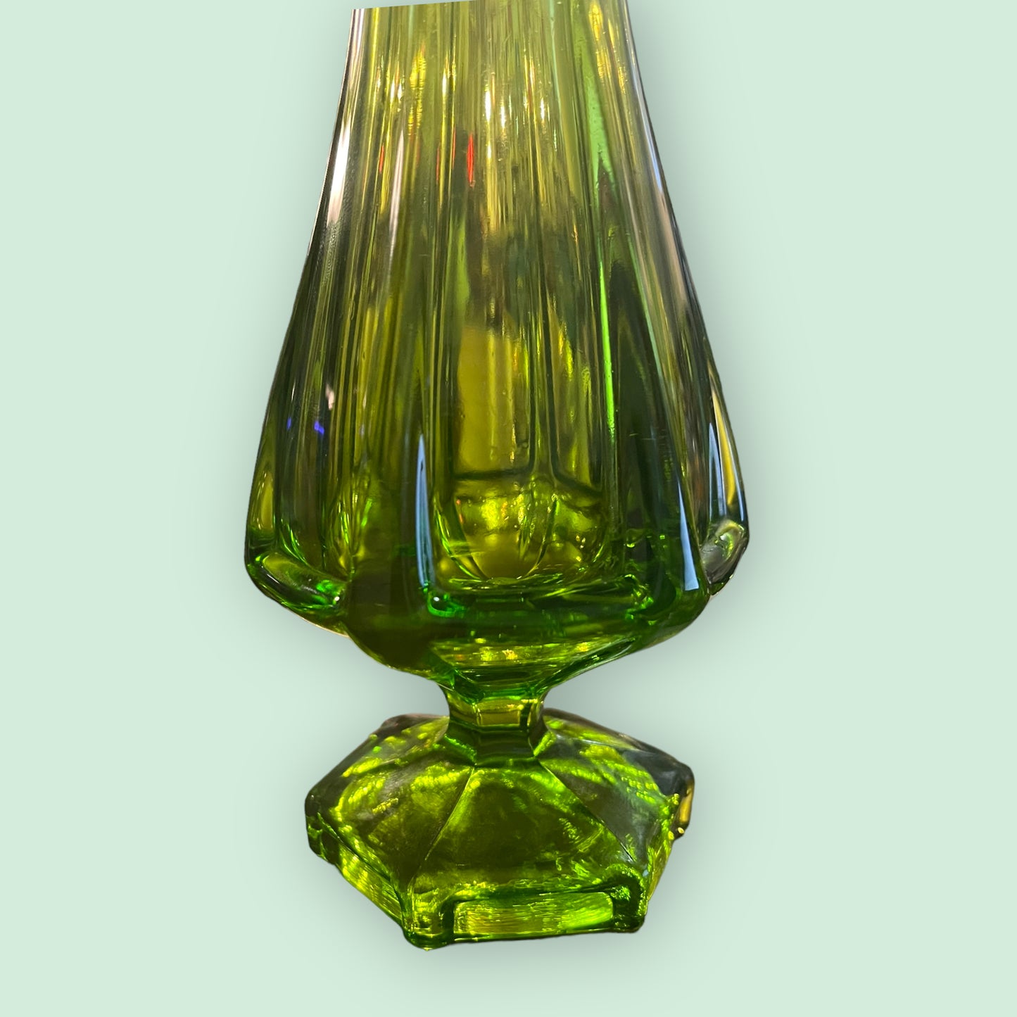 Viking Glass Green 13” 6 Panel Mid Century Modern Vintage Vase