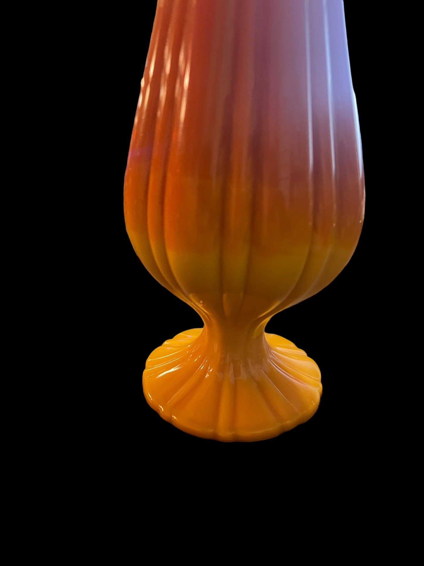 Vintage L.E. Smith 15" Bittersweet Ribbed Pedestal Swung Vase