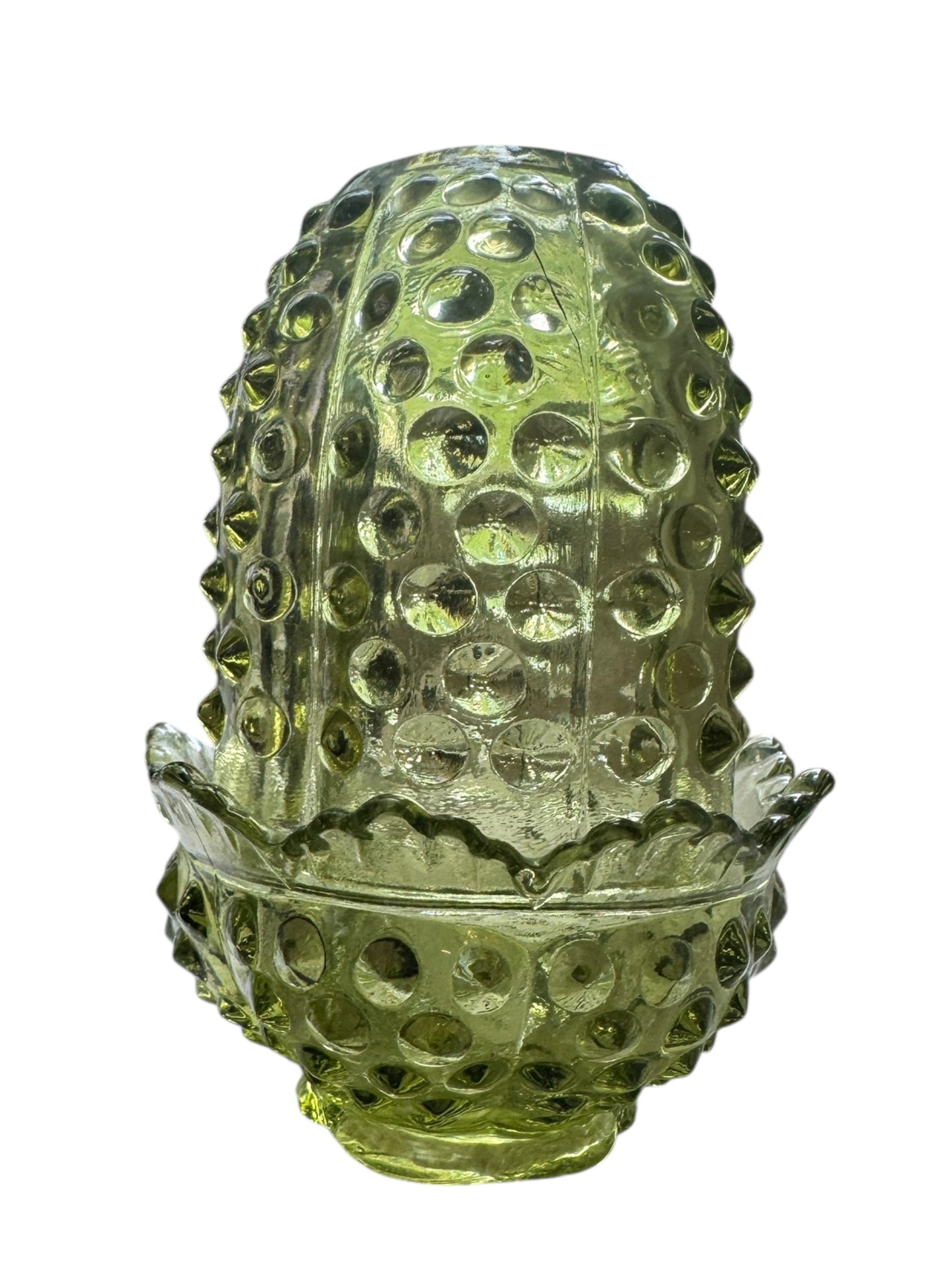 Vintage Fenton Green Hobnail Glass Fairy Lamp Light Candle Holder Lime Green