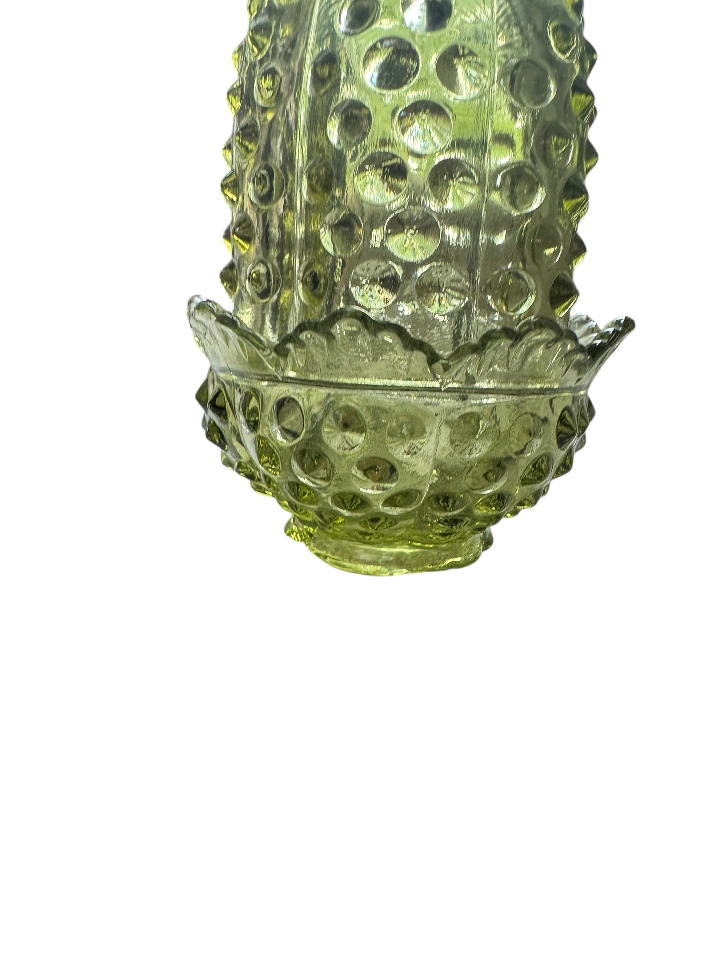 Vintage Fenton Green Hobnail Glass Fairy Lamp Light Candle Holder Lime Green