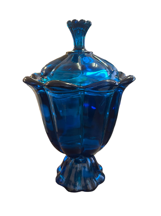 Vintage Viking Glass 8 Petal Glass Candy Jar w/Lid Bluenique Epic 1968