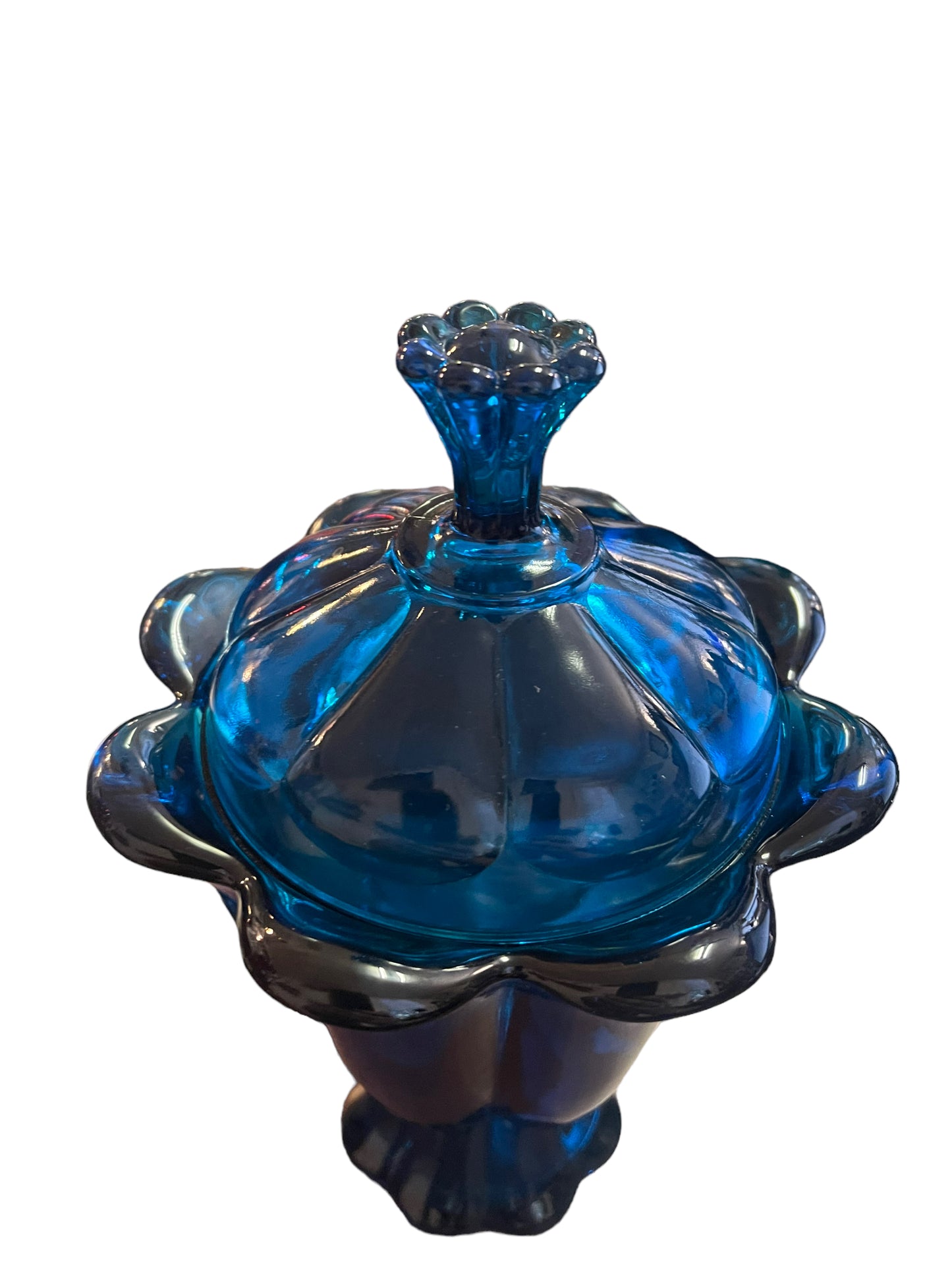 Vintage Viking Glass 8 Petal Glass Candy Jar w/Lid Bluenique Epic 1968