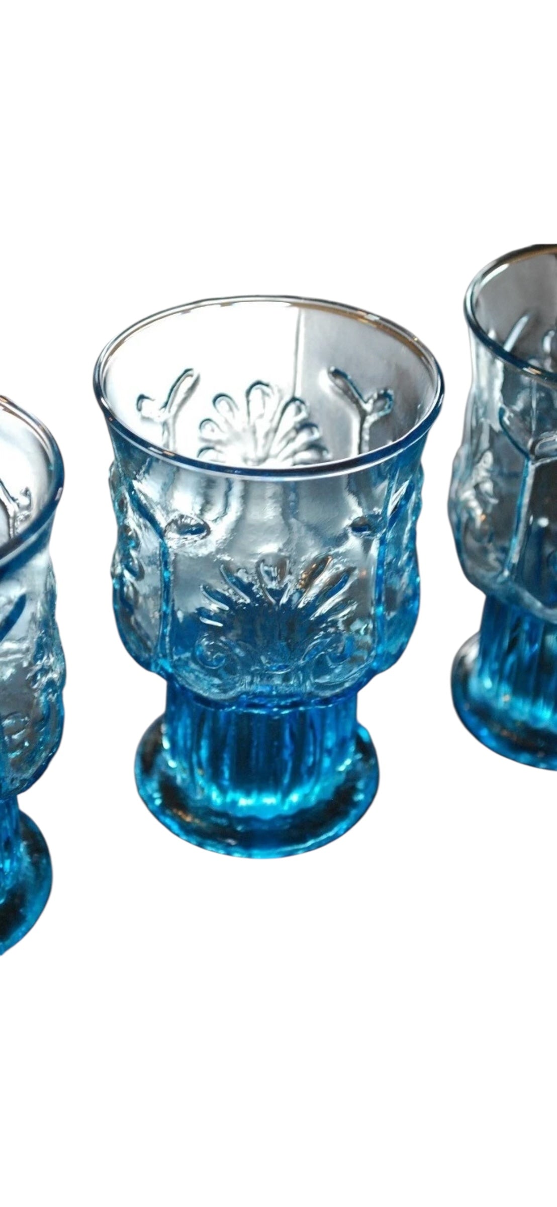Pilgrim Glass Adams Set of 4 Footed Tumblers 4.75" Shell Tumblers in Blue