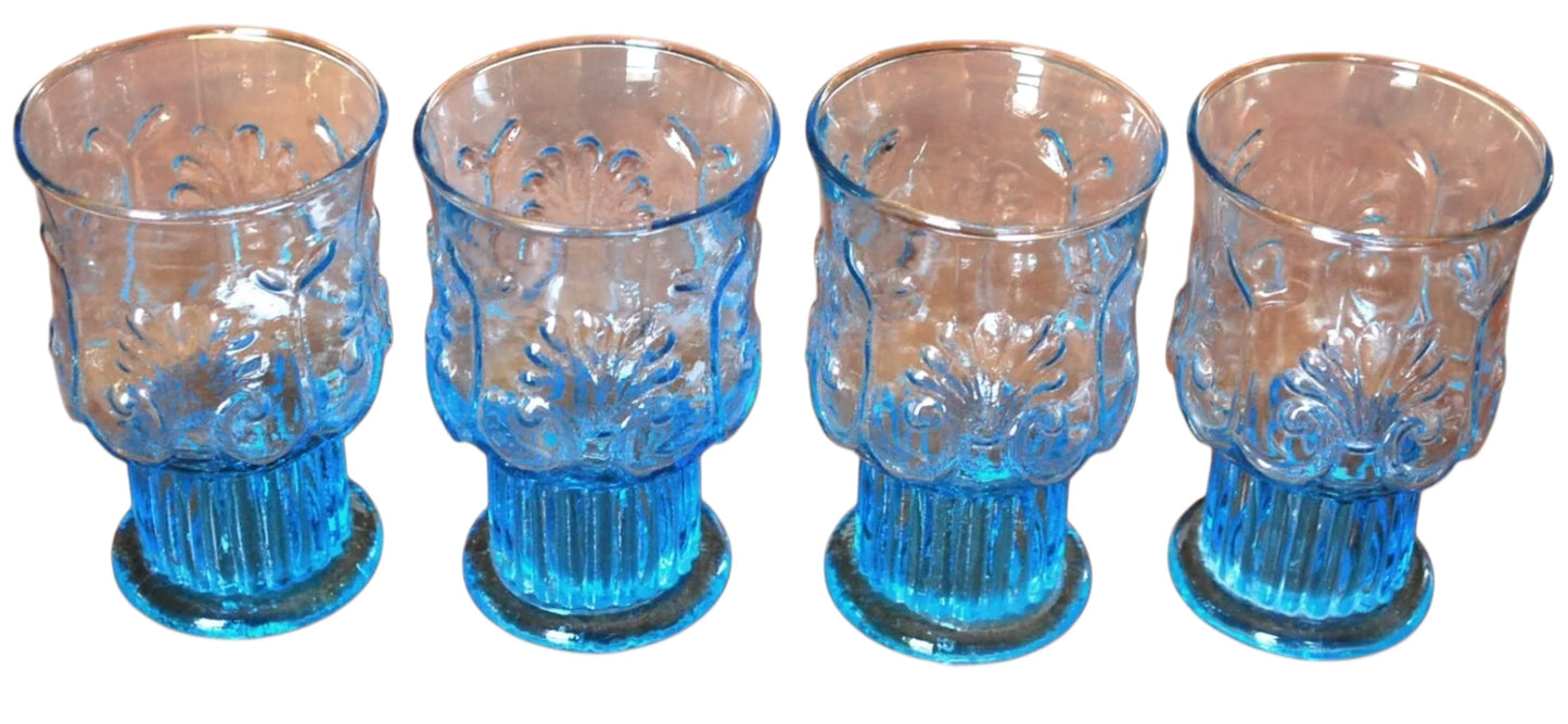Pilgrim Glass Adams Set of 4 Footed Tumblers 4.75" Shell Tumblers in Blue