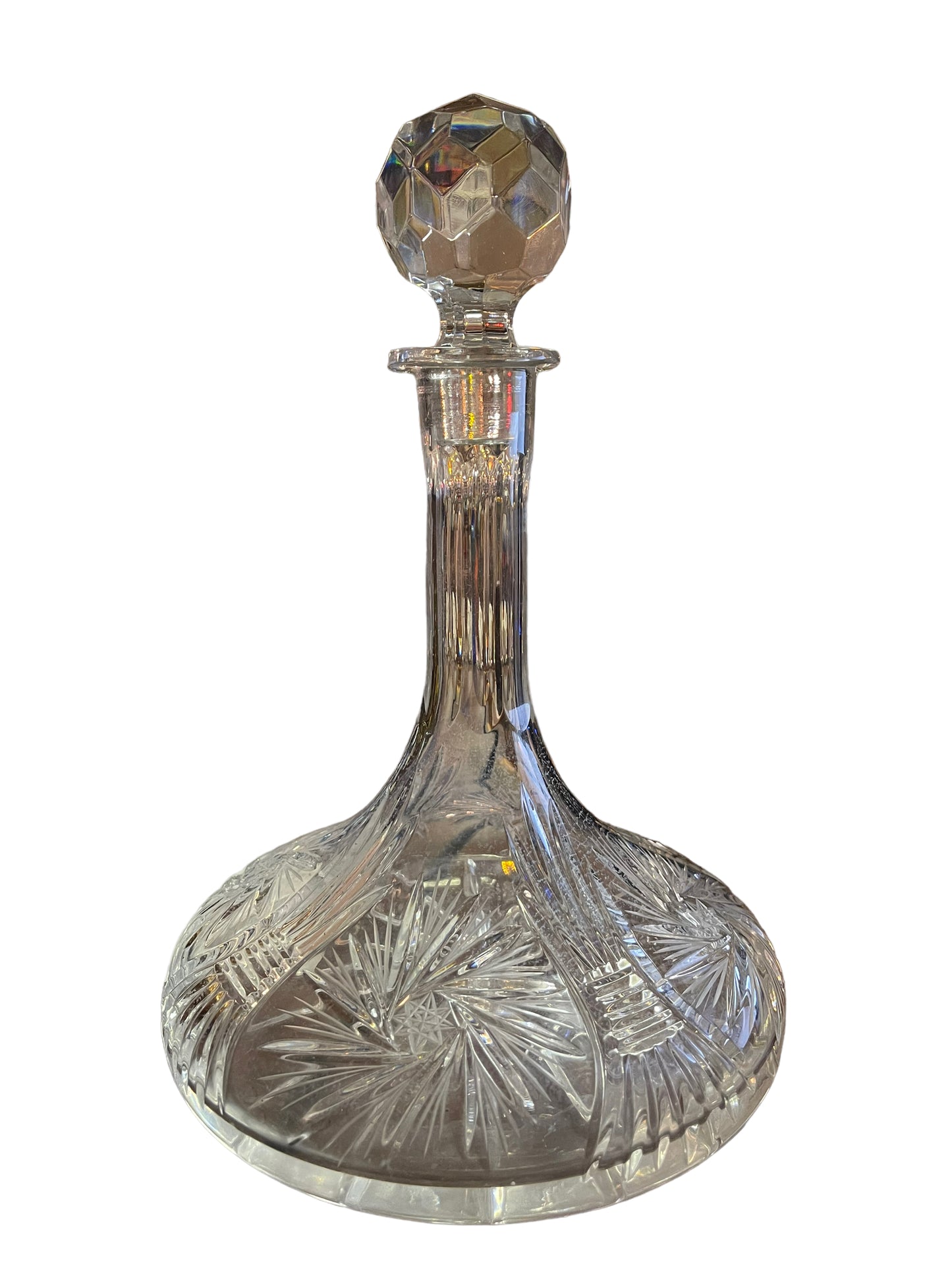 Large Crystal Ships Decanter - Buzzsaw Pinwheel Starburst Design