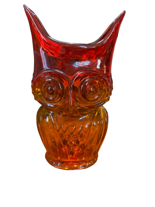Vintage 9” Rainbow Owl Vase Amberina / Persimmon Mid Century Modern
