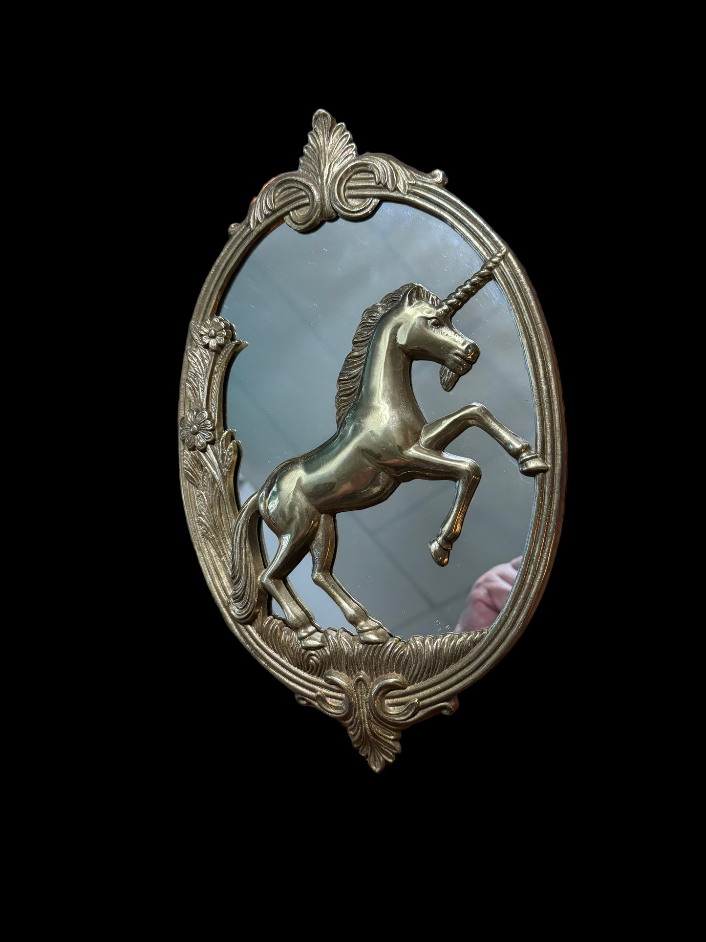 Vintage Brass Mythology Unicorn Mirror Magical Beast
