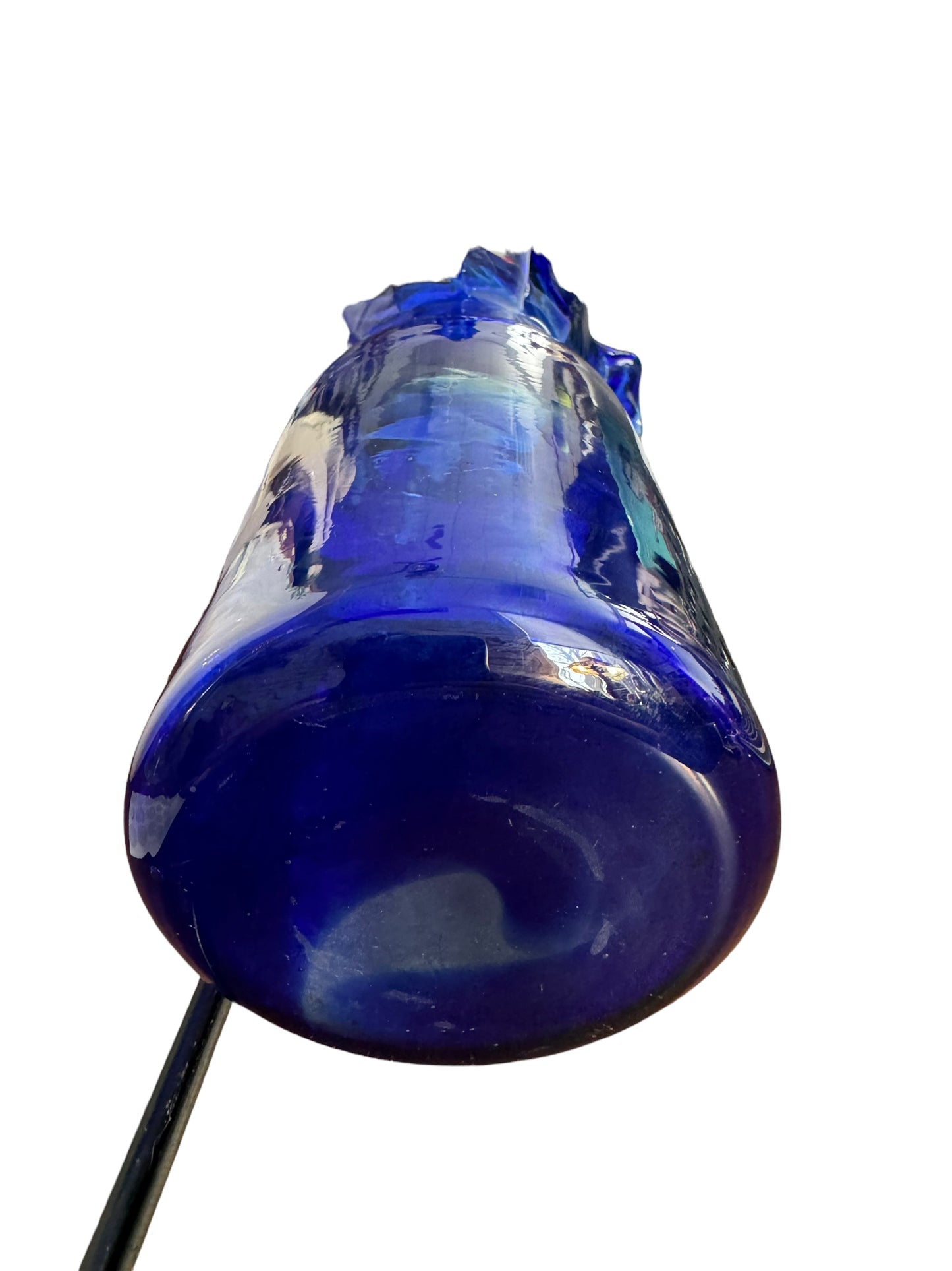 Cobalt Glass Blue Ruffled Top Flower Vase - Nice Thick Glass - Hand Blown