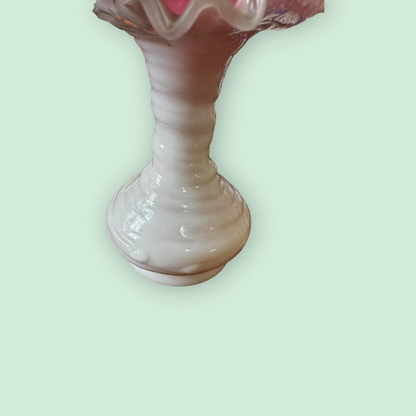 Fenton Vintage Pink Peach Cased In Milk Glass Crest Ruffle Vase