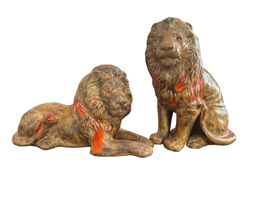 Mid Century Modern Pair Of Ceramic Lion Figurines