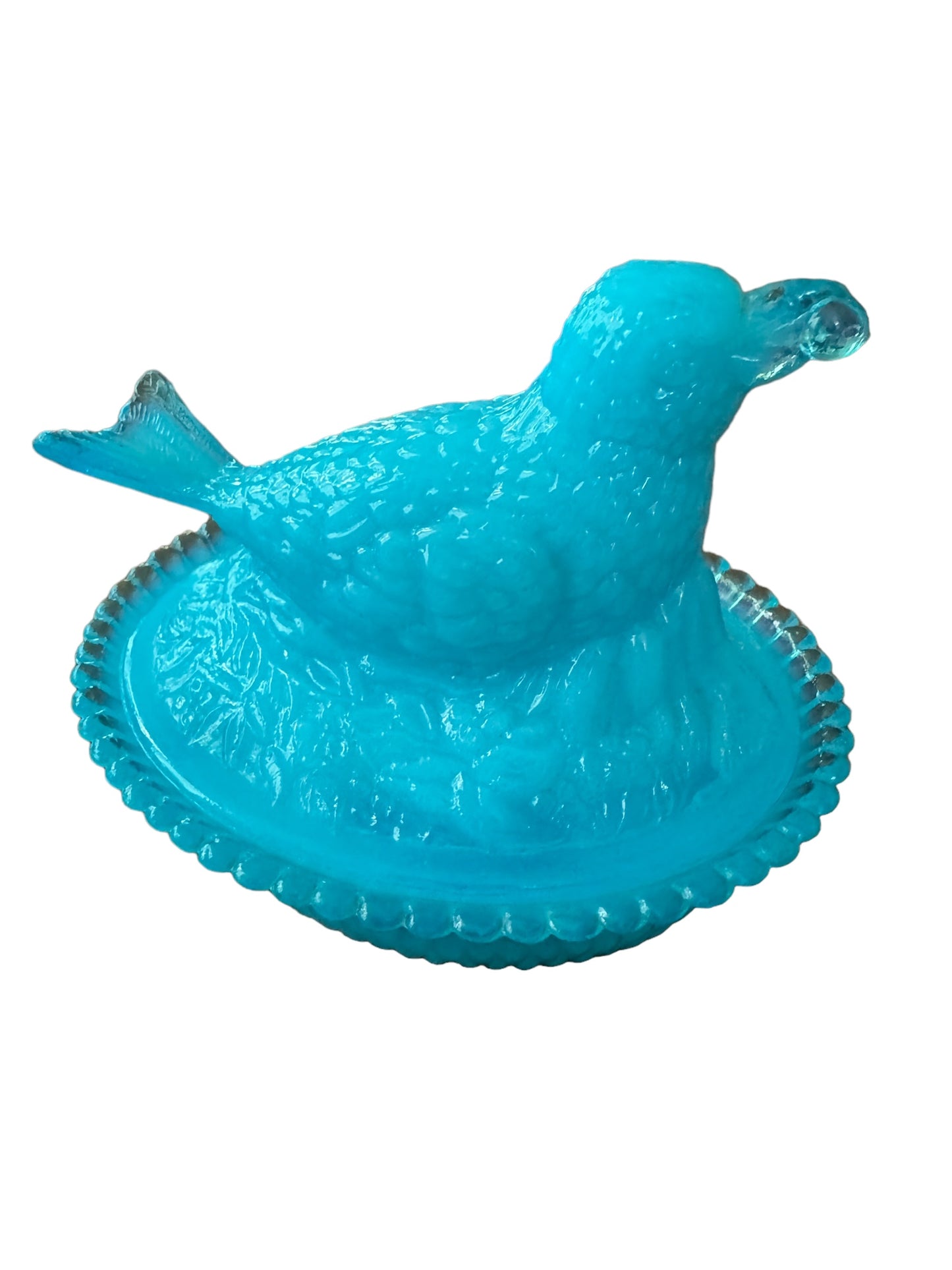 Degenhart Bird Glass Candy Dish / Nest Opalescent Blue