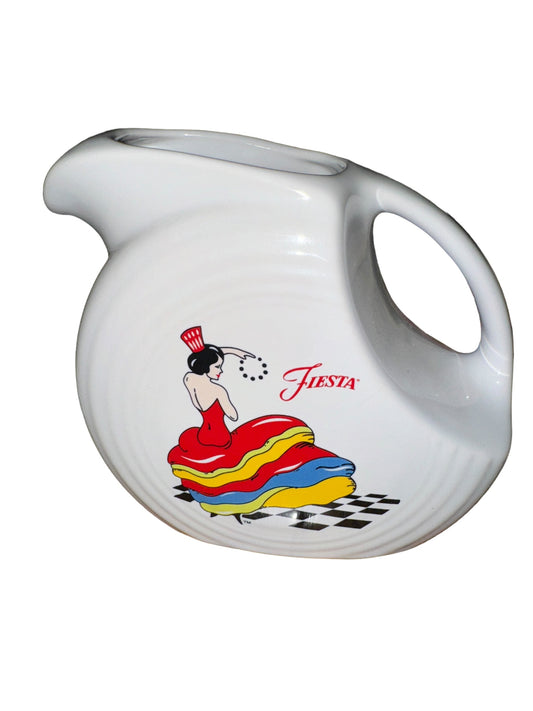 Fiesta Colorful Dancing Lady Large Disk Pitcher on White NWT