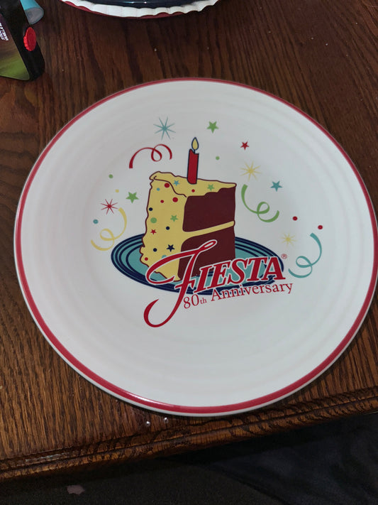 Fiesta 80th Anniversary Birthday Cake 9” Luncheon Plate on White