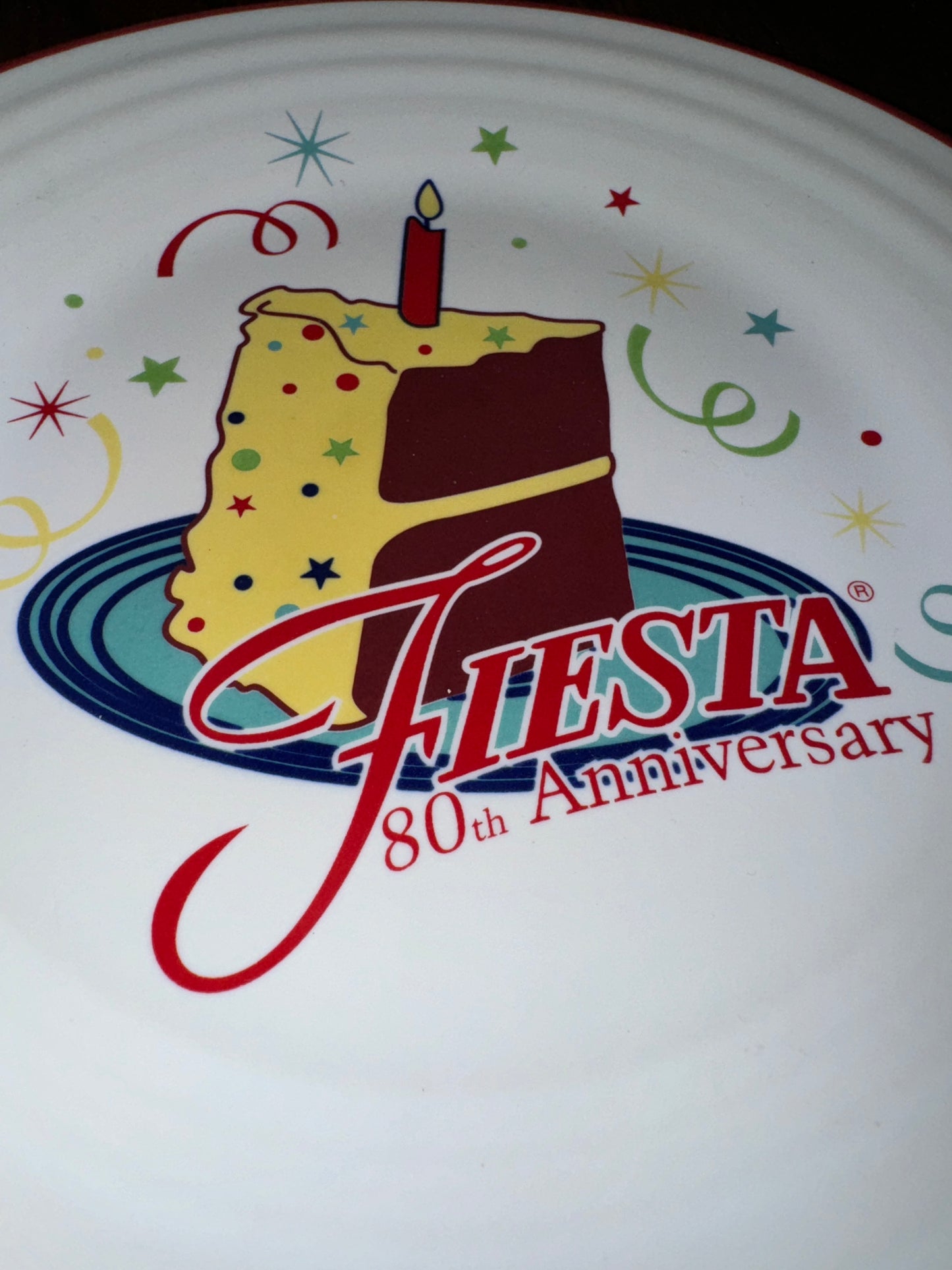 Fiesta 80th Anniversary Birthday Cake 9” Luncheon Plate on White