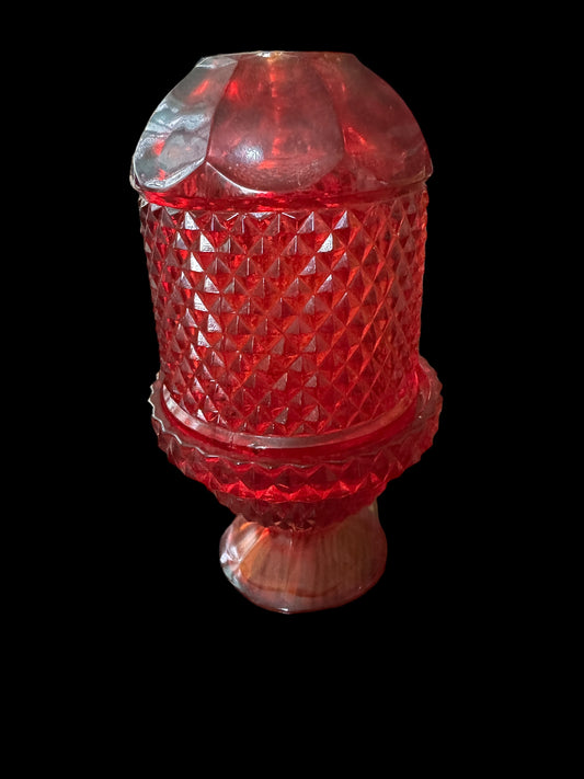 Viking Glass Red Diamond Point Fairy Lamp Vintage