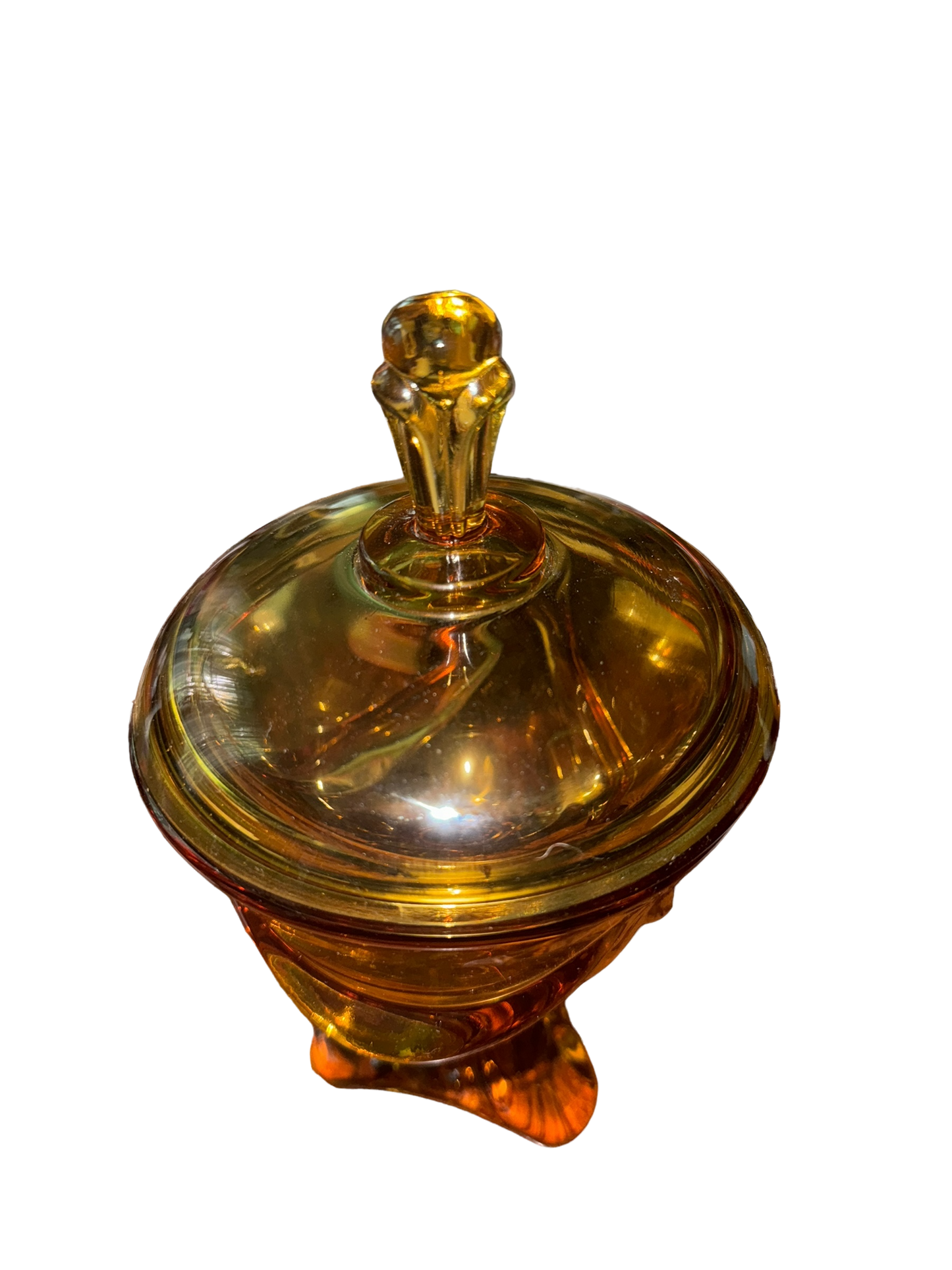 Vintage Viking Glass Epic Drape Candy Dish with Lid in Amber 3 Toe Tres Foil