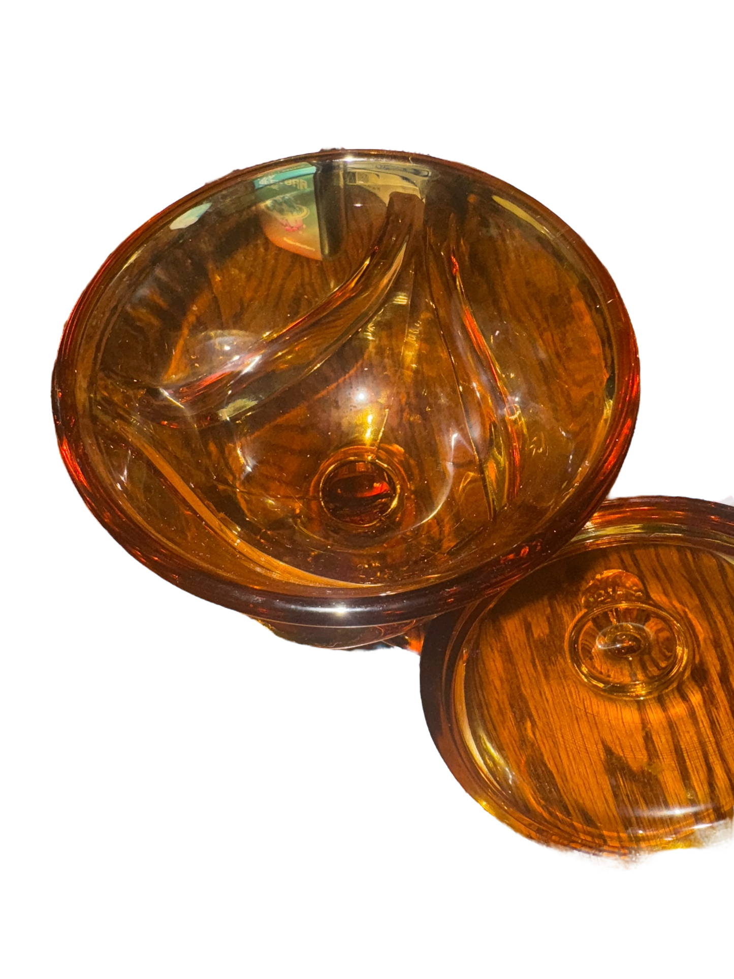 Vintage Viking Glass Epic Drape Candy Dish with Lid in Amber 3 Toe Tres Foil