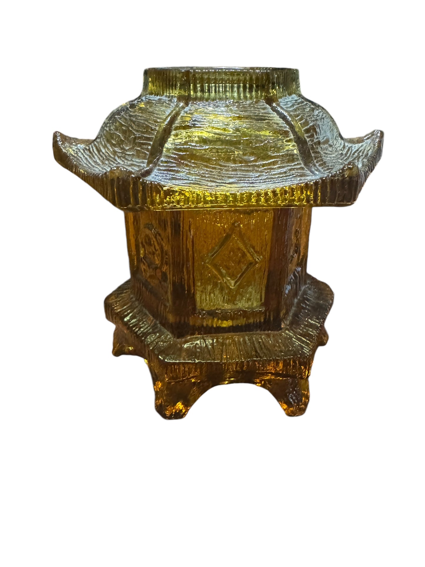 Vintage L.E. Smith Amber Pagoda Fairy Lamp - Perfect