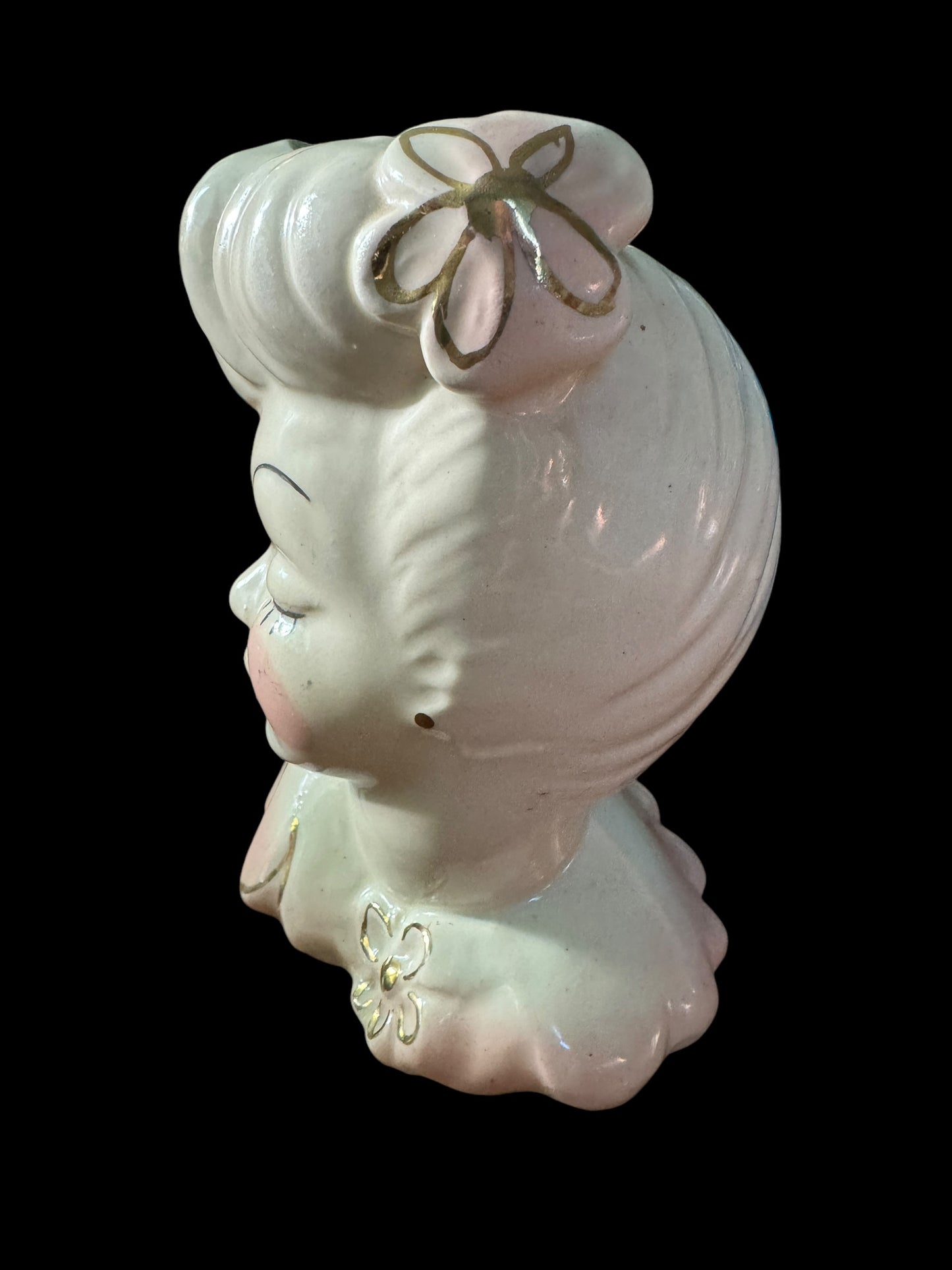 Vintage Glamour Girls Lady Head Vase 6" Ivory w Gold Figure USA