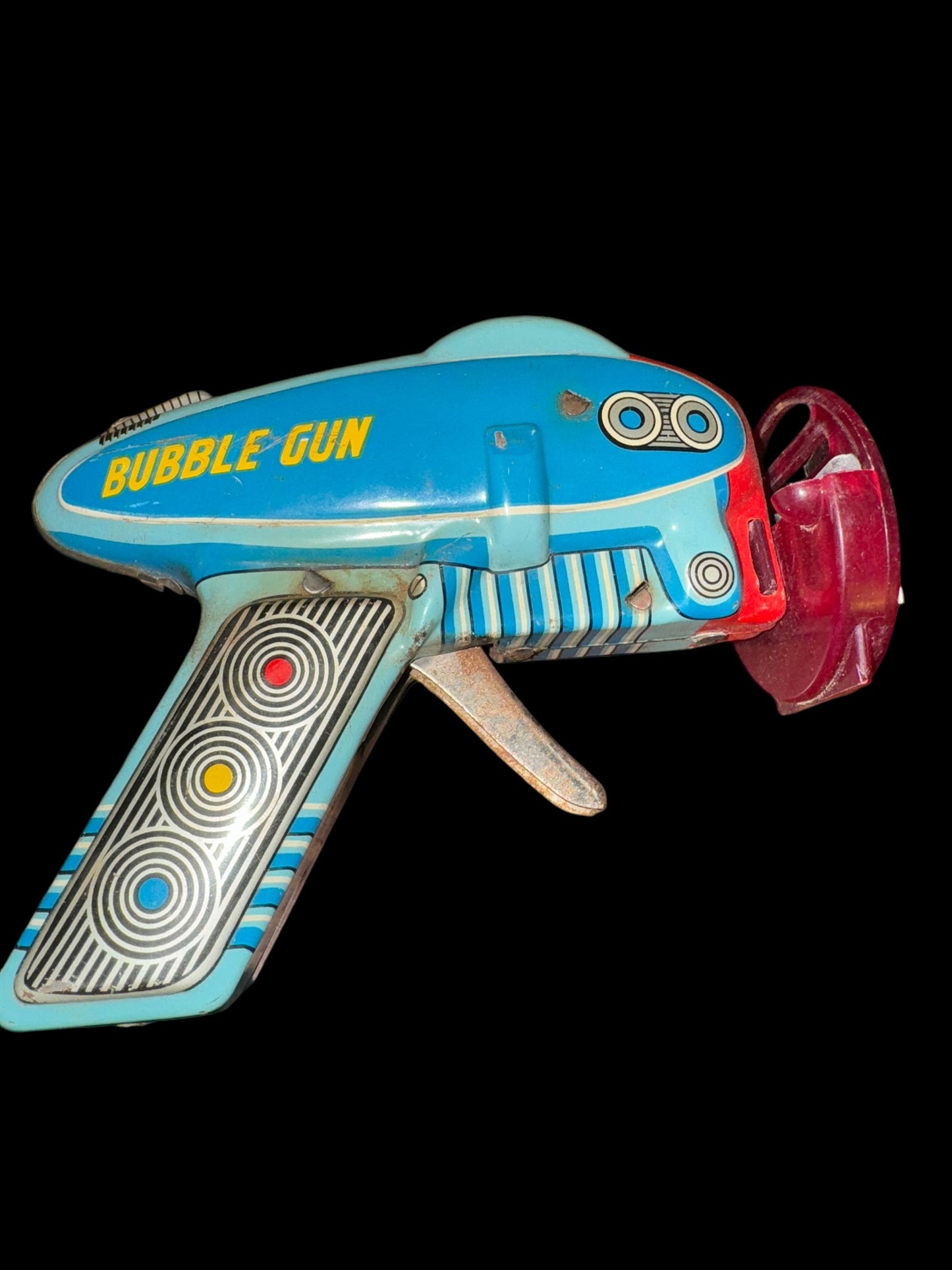 Tin Toy Space Gun Bubble Gun Lithograph Friction Made In Japan 1960's