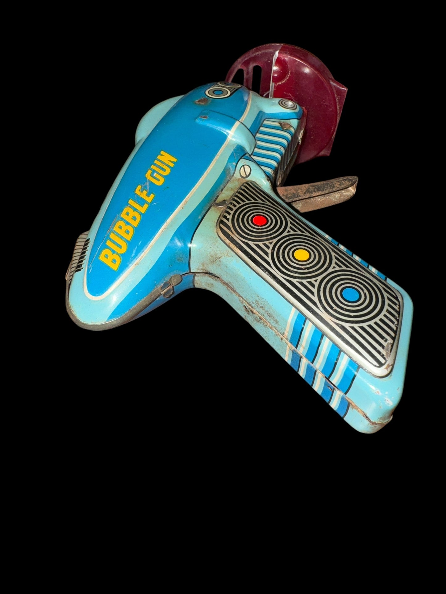 Tin Toy Space Gun Bubble Gun Lithograph Friction Made In Japan 1960's