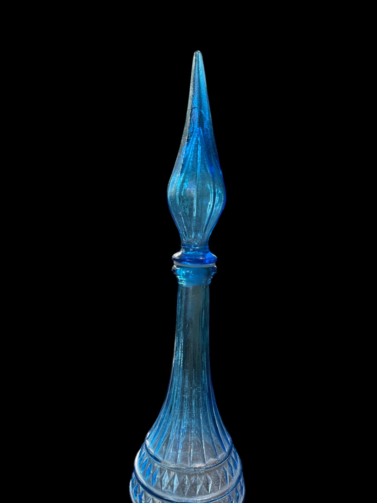 Empoli 23' Opalescent Blue Joker Harlequin Italian Decanter Genie Bottle w/ Stopper