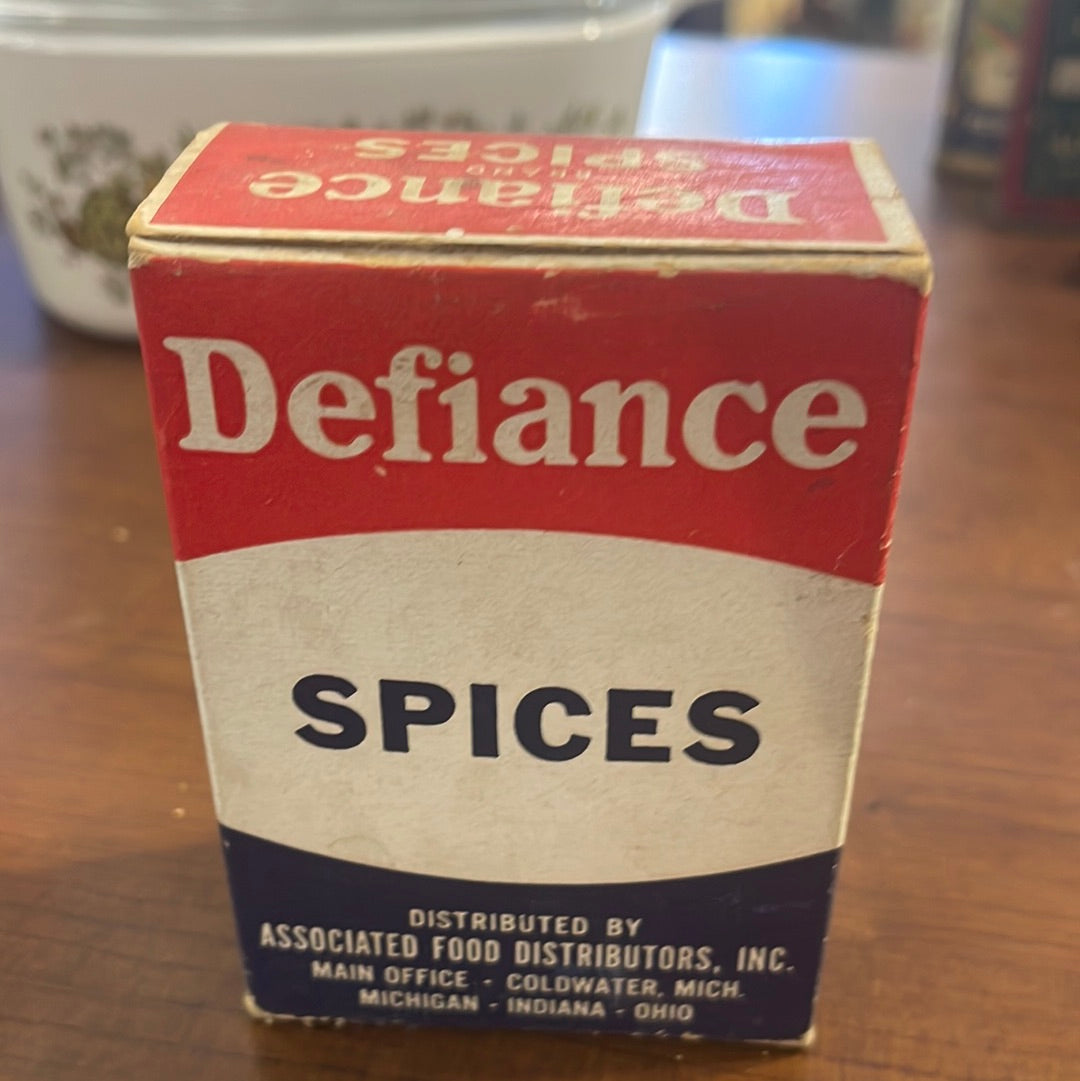 Defiance Spice Tin Cardboard Box Rosemary Michigan Associated Foods 1 1/2oz