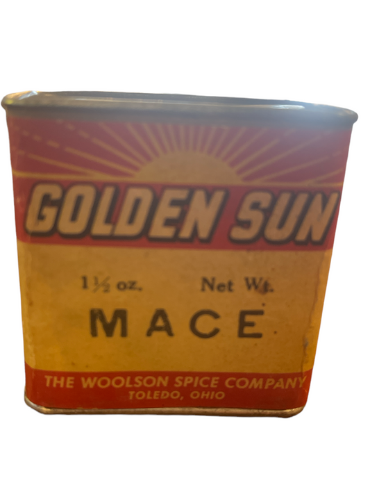 Vintage Golden Sun Spice Tin Mace Woolson Toledo Ohio